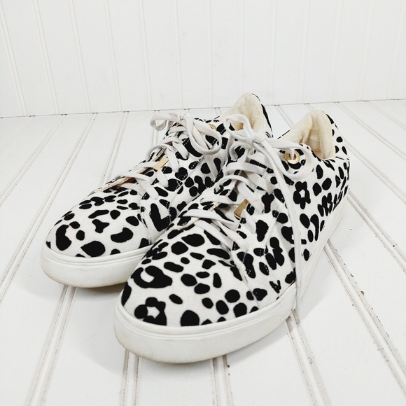 Topshop Women Black White Leopard Print Canvas Sneakers A990 - Picture 2 of 14
